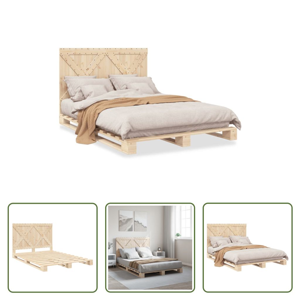 The Living Store Massivholzbett mit Kopfteil 160x200 cm Kiefer