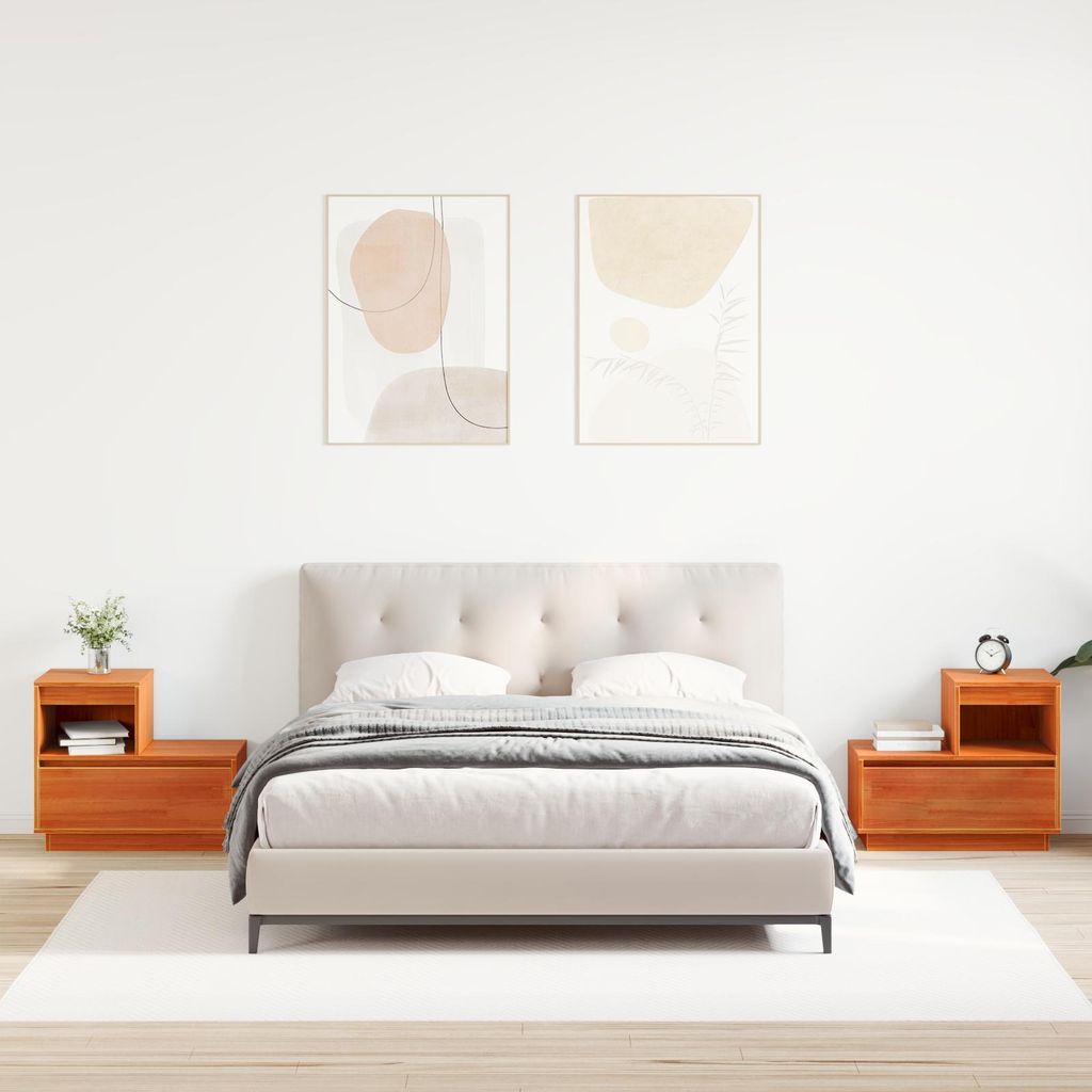 Möbel Nachttisch 2 pcs Wachsbraun 60 x 34 x 51 cm Kiefer Massivholz - Nachttische & -schränke 869895