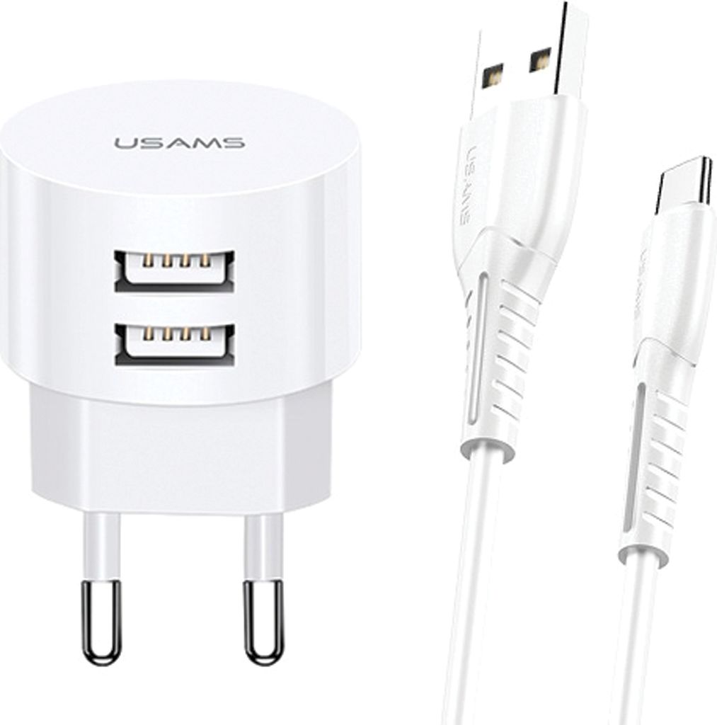 Usams Charger t20 2XUSB 2,1A USB-C Kable Round