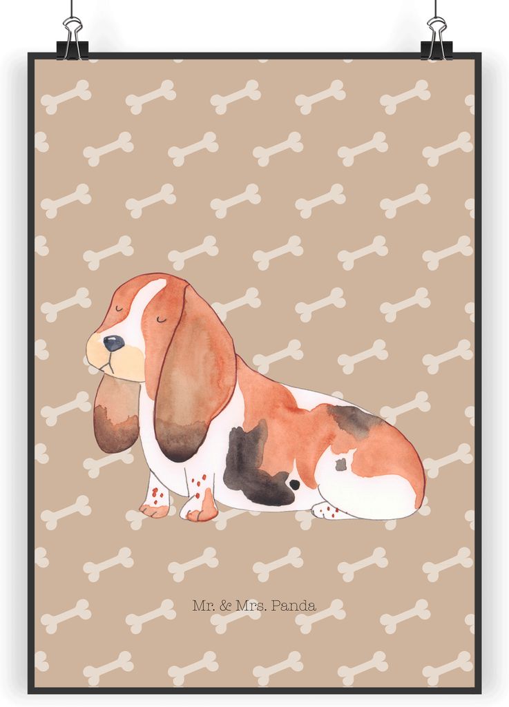 Mr. & Mrs. Panda Bild Hund Basset Hound DIN A5 - Hundeglück - Geschenk, Deko, typografie poster, Süß, drucke, kunstdruck, Sprüche, wanddeko