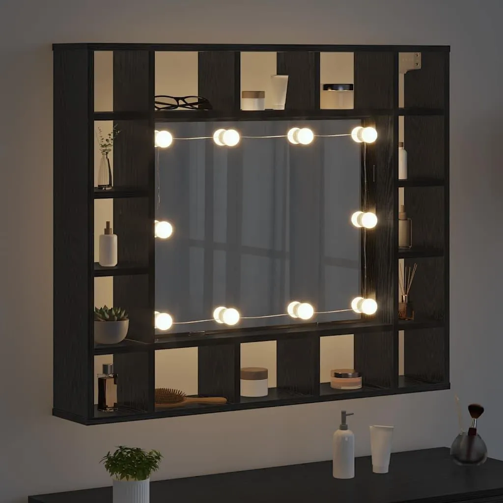 SYFAX Mobiletto Specchio Smart-Design Rovere Nero 91x15x76,5 cm - 3