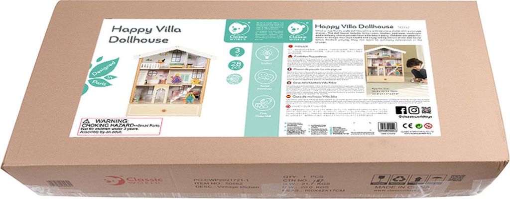 Classic World - Puppenhaus Happy Villa - 56,9x33,3x70cm - ab 3 Jahre