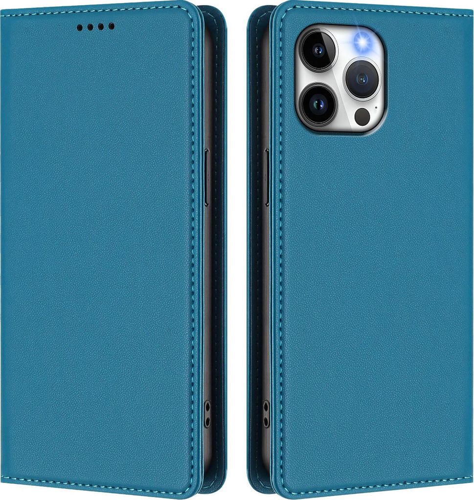 Handyhülle für iPhone 13 Pro Max, Kunstleder Klapphülle Stoßfeste Magnetische Hülle mit Ständer Blau