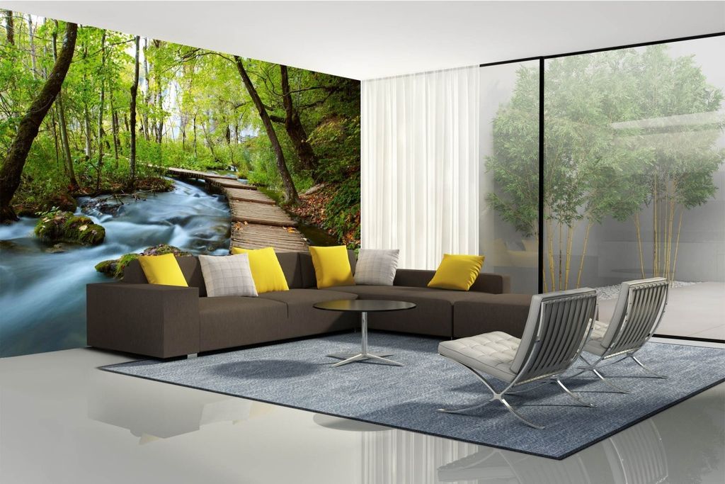 Vlies Fototapete SPAZIERGANG AUF DEM HOLZSTEG 375 x 250 cm (inkl. Kleister) - Vlies Tapete, Wandtapete, Wandbilder - Tapete für Wohnzimmer Schlafz...