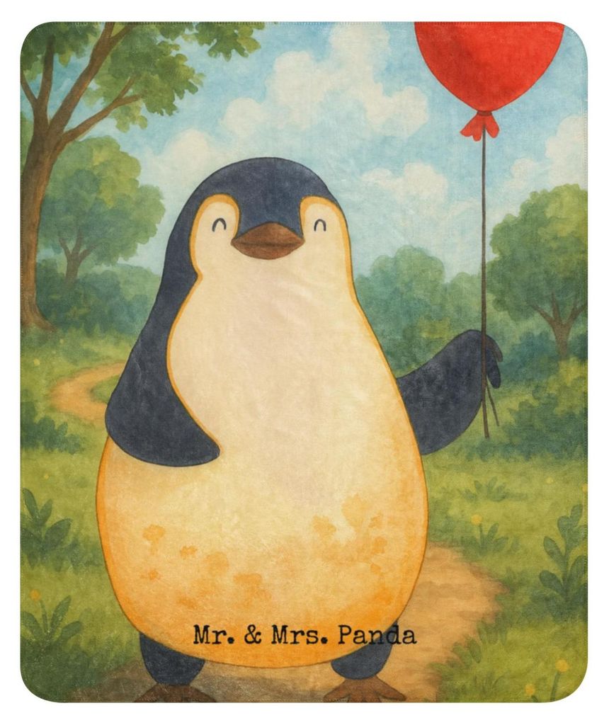 Mr. & Mrs. Panda Tagesdecke Pinguin Luftballon Design 130 x 155 cm - Weiß - Geschenk, Jahrmarkt, Decke, Liebe, Plaid, Glück, Pinguine, Heimdecke,...