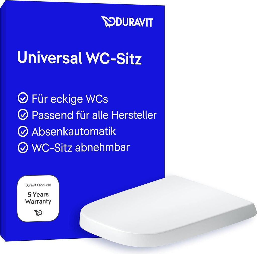 Duravit WC-Sitz Univavo, WC-Sitz eckig, Klobrille mit doppelter Absenkautomatik, Toilettendeckel Quick Release für einfache Montage, Klodeckel EU...