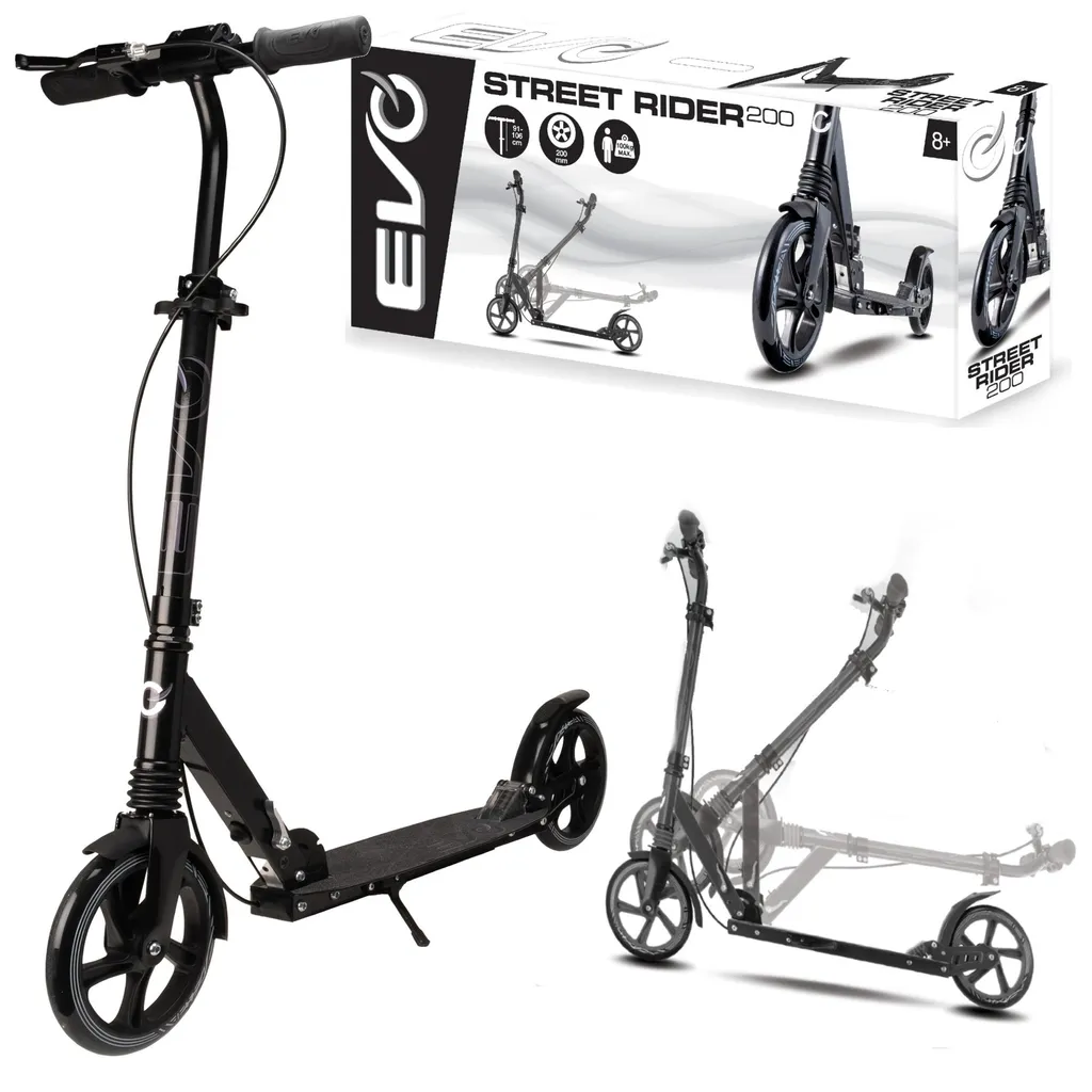Trottinette Evo Street Rider 200 noire pliable avec roues de 200 mm