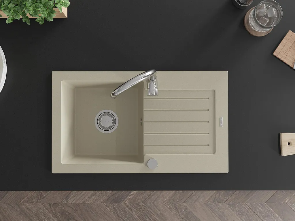 Kit Lavello Mexen Pablo 75x43 Beige + Sifone e Miscelatore Telma - 4