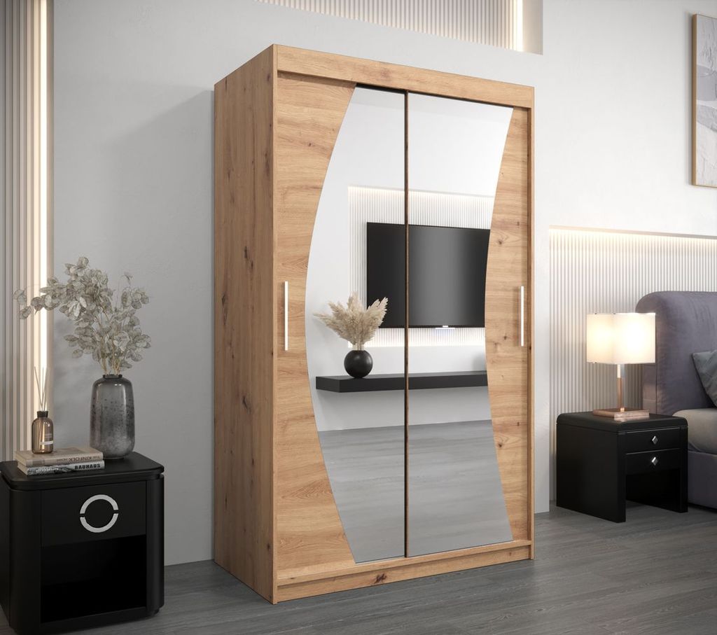 Kleiderschrank mit Schiebetüren AGATA – 120 cm, Eiche (handwerklich gefertigt)