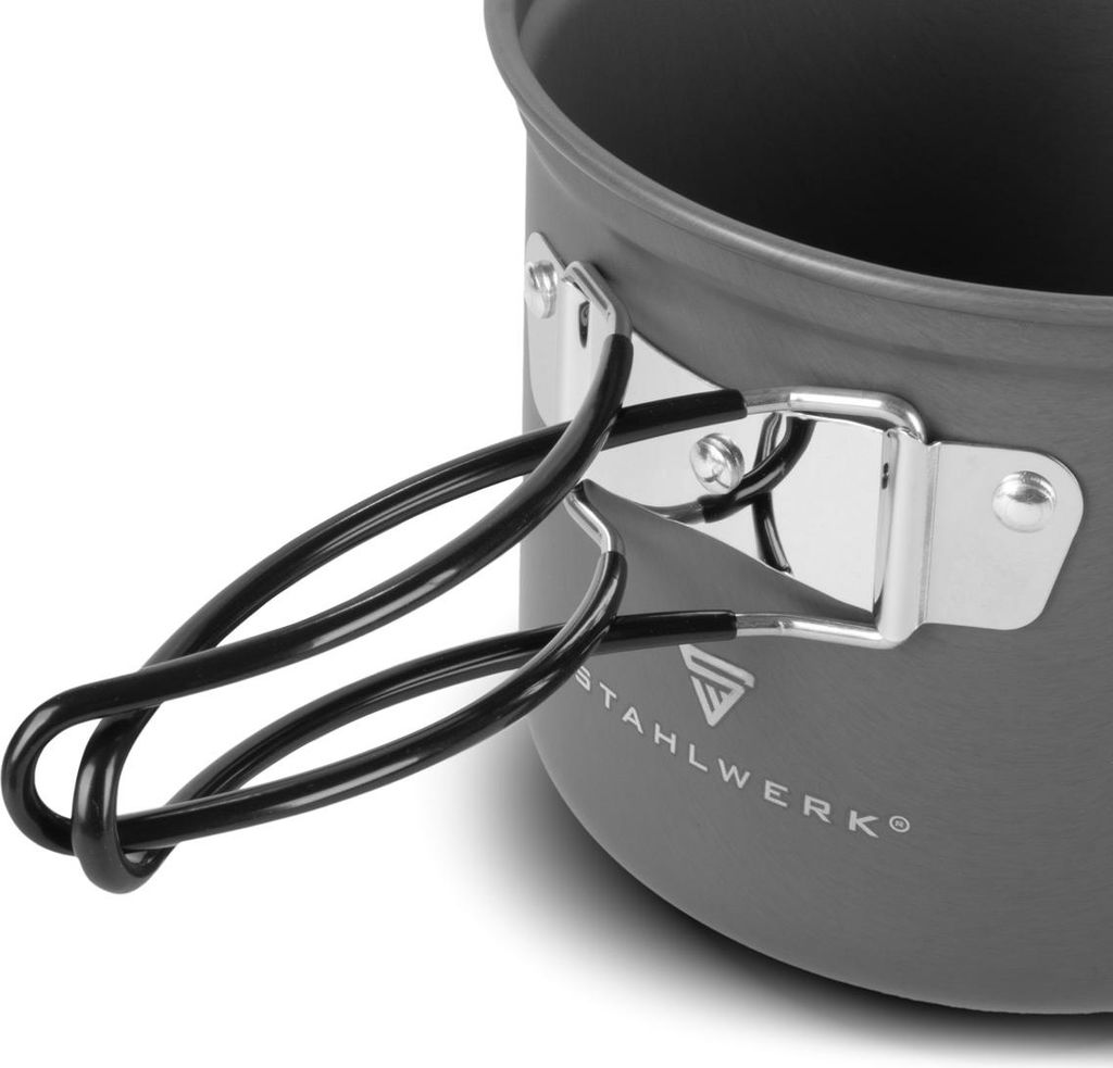 STAHLWERK Set Da Campeggio 4 Pentole In Alluminio Antiaderente Con Manici Pieghevoli - Perfetto Per Trekking E Outdoor
