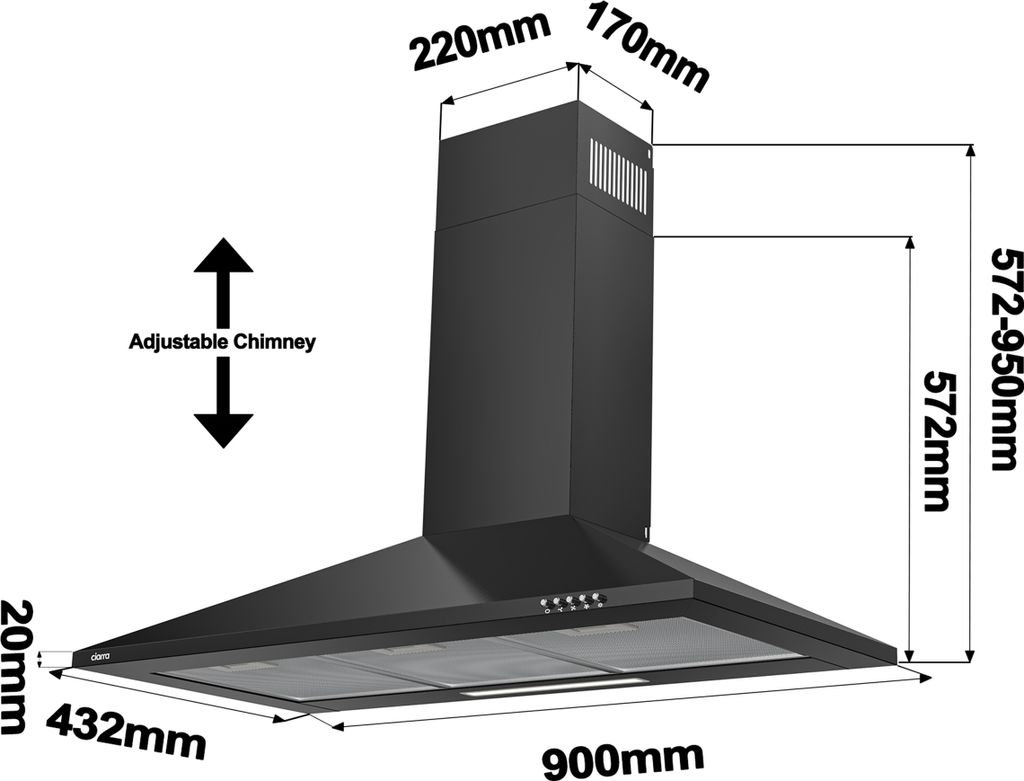 CIARRA A++ 370 m³/h Dunstabzugshaube 90 cm Wandhaube Produktbild 9