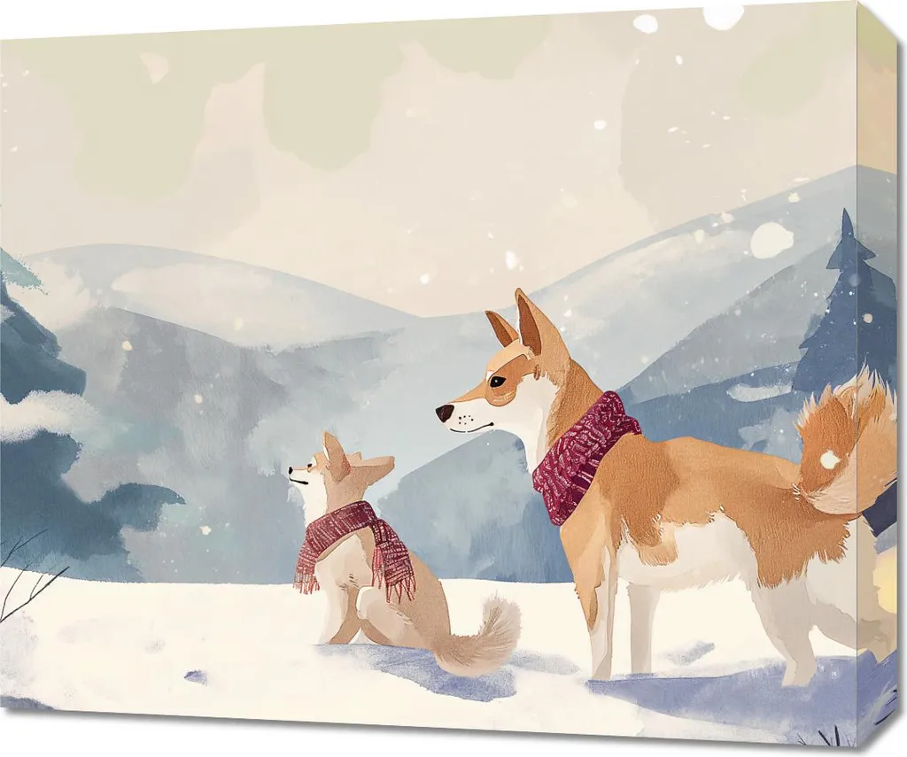 Tableau Compagnons de neige 60x50 cm - Châssis Bois et Toile Premium