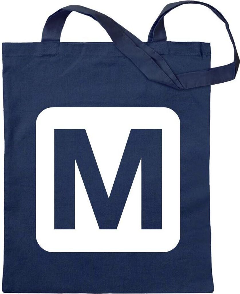 Kiwistar - Baumwolltasche - dunkelblau - Metrostation Haltestelle Pikto - Tragetasche Stoffbeutel Umhängetasche Langer Henkel