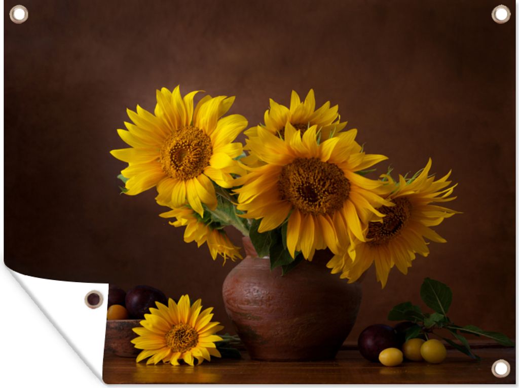 MuchoWow 40x30 cm Outdoor-Poster Gartendeko Sichtschutz Garten Poster für den Garten Sonnenblumen - Vase - Stilleben