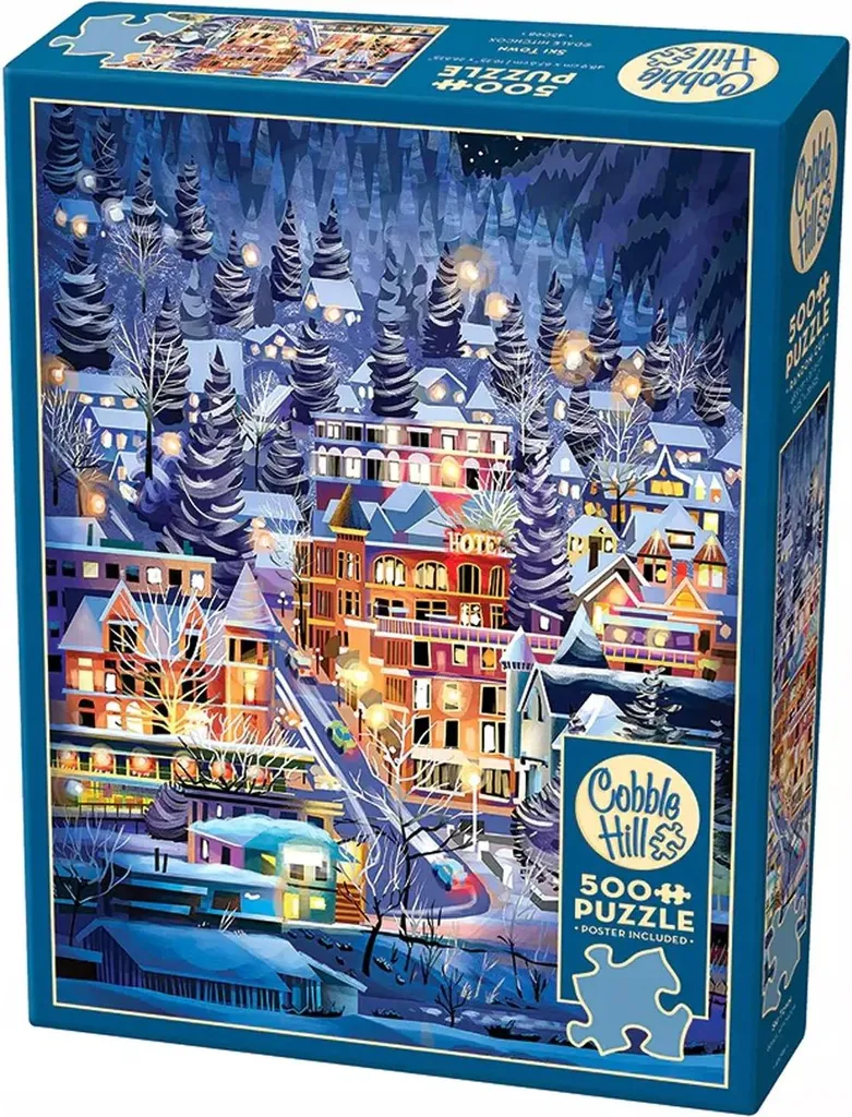 Puzzle de 500 pièces thème Hiver - Jeu de société Cobble Hill Ski Town