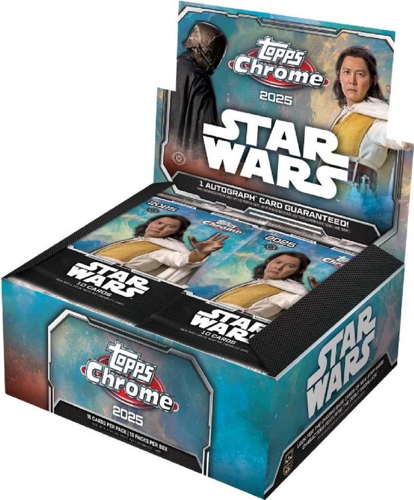 A display box of Topps Chrome Star Wars 2025 trading cards.