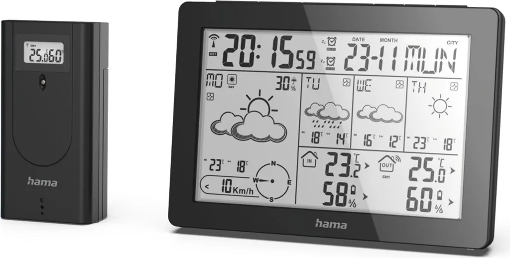 Station Météo Hama Meteotime Noir - Planifiez vos Activités via Batterie