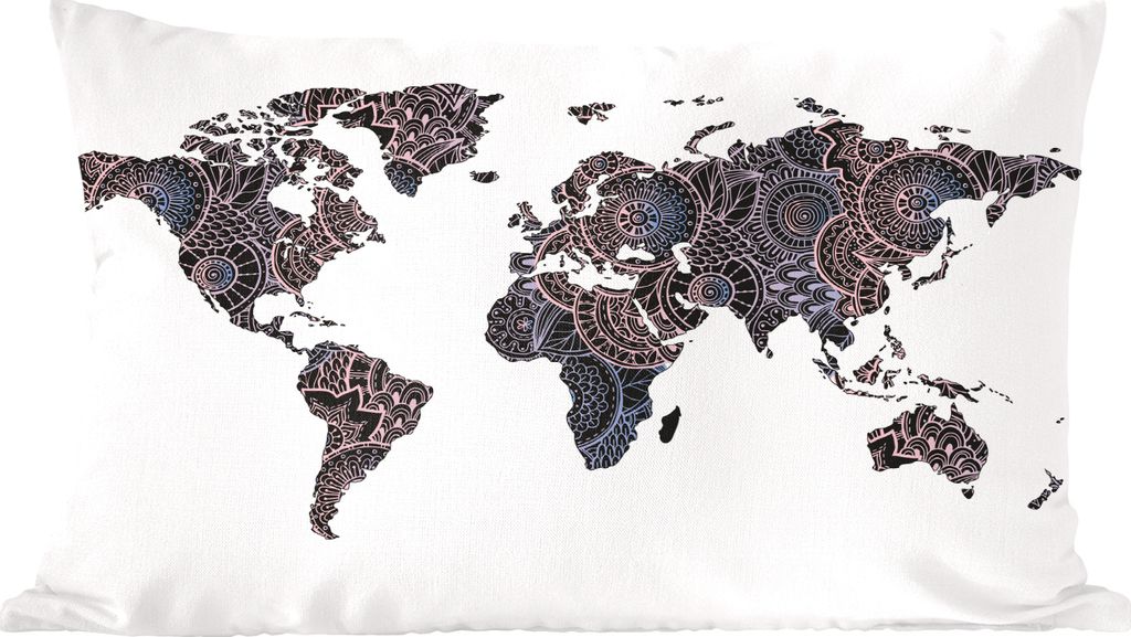 MuchoWow Zierkissen Sofakissen Wohnzimmer Dekokissen 50x30 cm Weltkarte - Schwarz - Mandela - Kind - Junge - Mädchen - Wohnzimmerdekoration - Po...