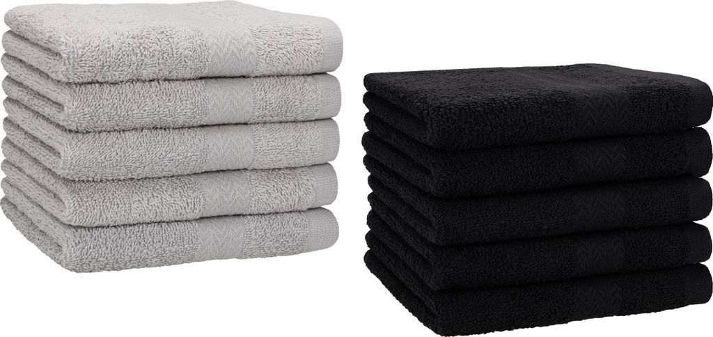 Betz 10 Stück Gästetücher 30x50 cm PREMIUM 100% Baumwolle Set Farbe: silbergrau und schwarz