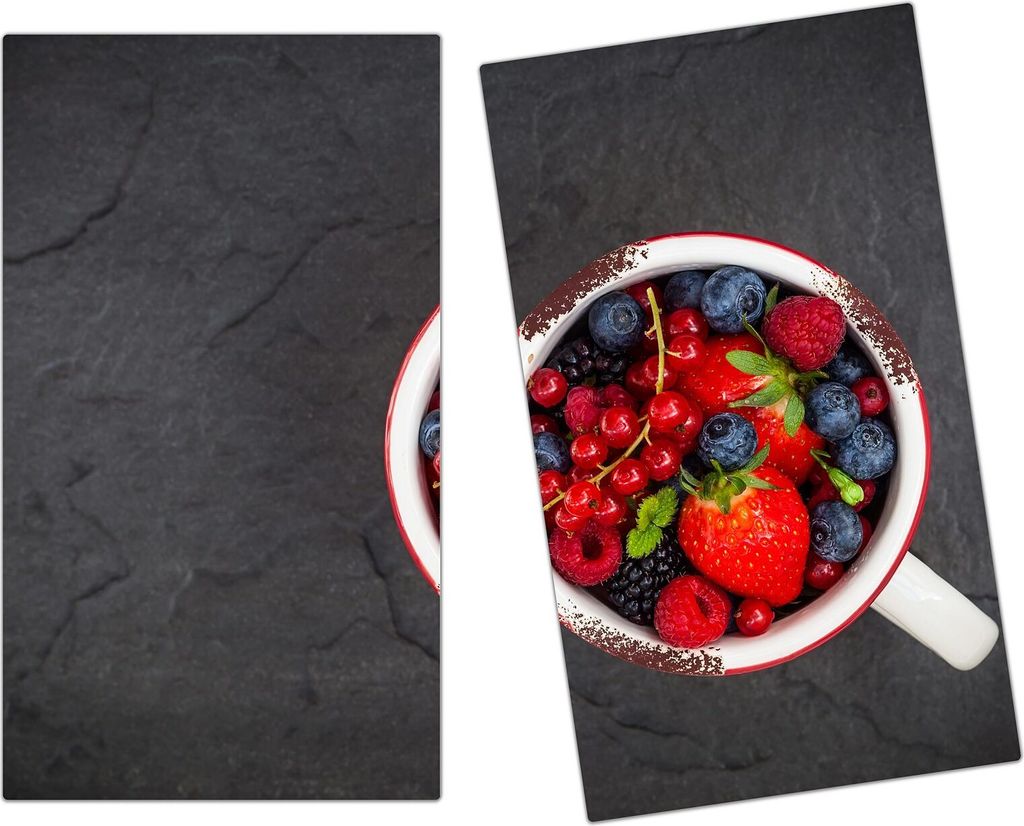 Spritzschutz Herdabdeckplatte Schneidebrett aus Glas Beeren in Tasse 2-Teilig (60x52cm)