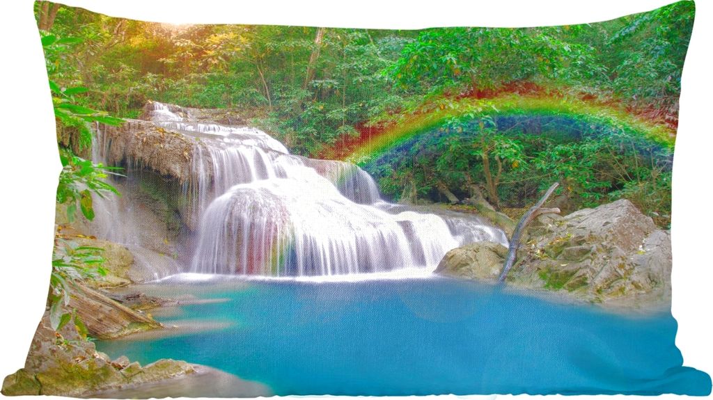 MuchoWow Zierkissen Sofakissen Wohnzimmer Dekokissen 60x40 cm Regenbogen - Sonne - Wasserfall - Natur - Kopfkissen - Polster mit Foto