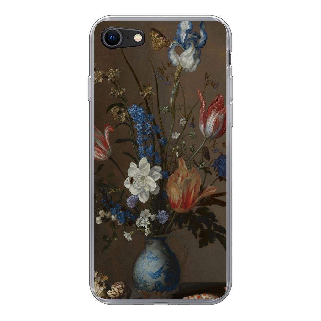 MuchoWow Handyhülle Schutzhülle Hülle für iPhone 8 Blumen in einer Wan-Li-Vase und Muscheln - Gemälde von Balthasar van der Ast Silikon Soft...