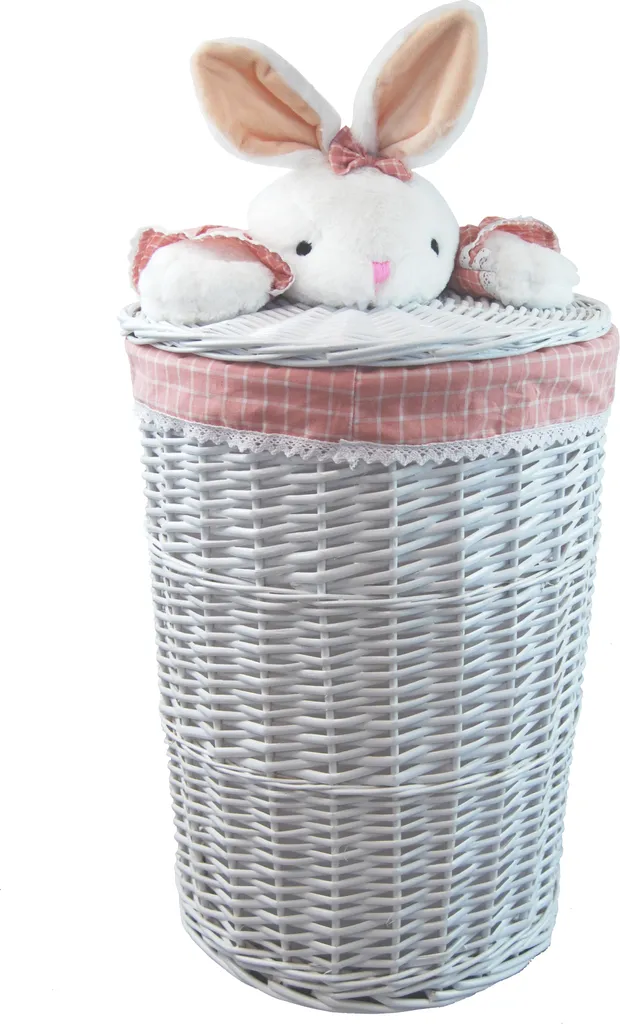 Cesta Bucato Bambini DVier Bianco con Coniglio Rosa Peluche 39x55cm