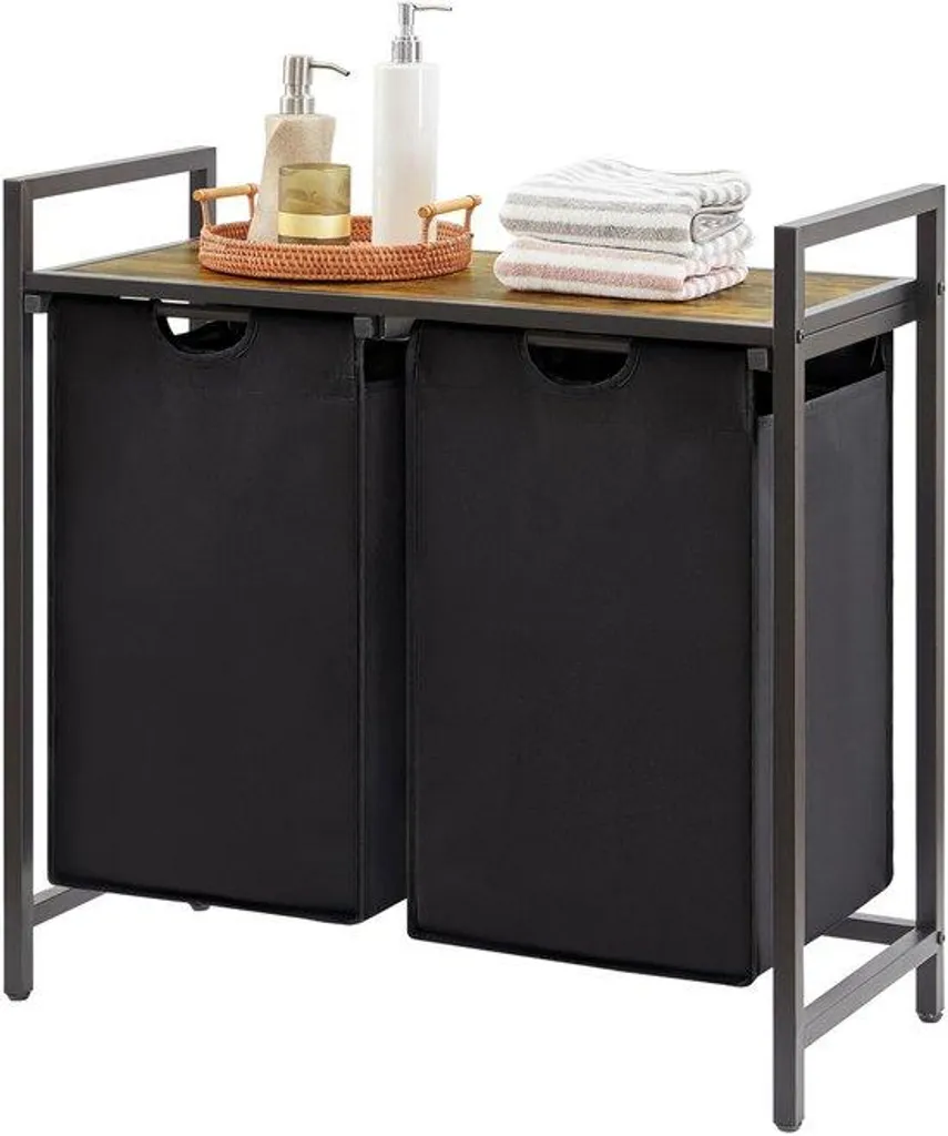Système de tri linge anti-encombrement 95L noir 2 compartiments et sacs