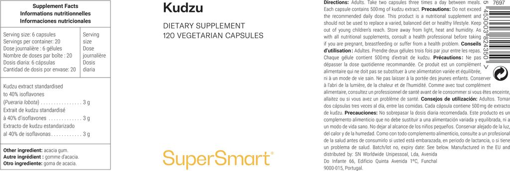 SuperSmart Kudzu extract Dietary Supplement - 120 Vegi-Kaps
