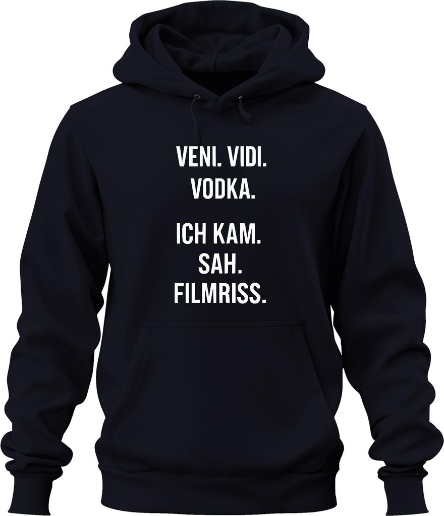 Veni Vidi Vodka Ich kam sah Filmriss Party Geschenk Lustig Feier Uni Hoodie Kapuzenpullover, Navy, 3XL