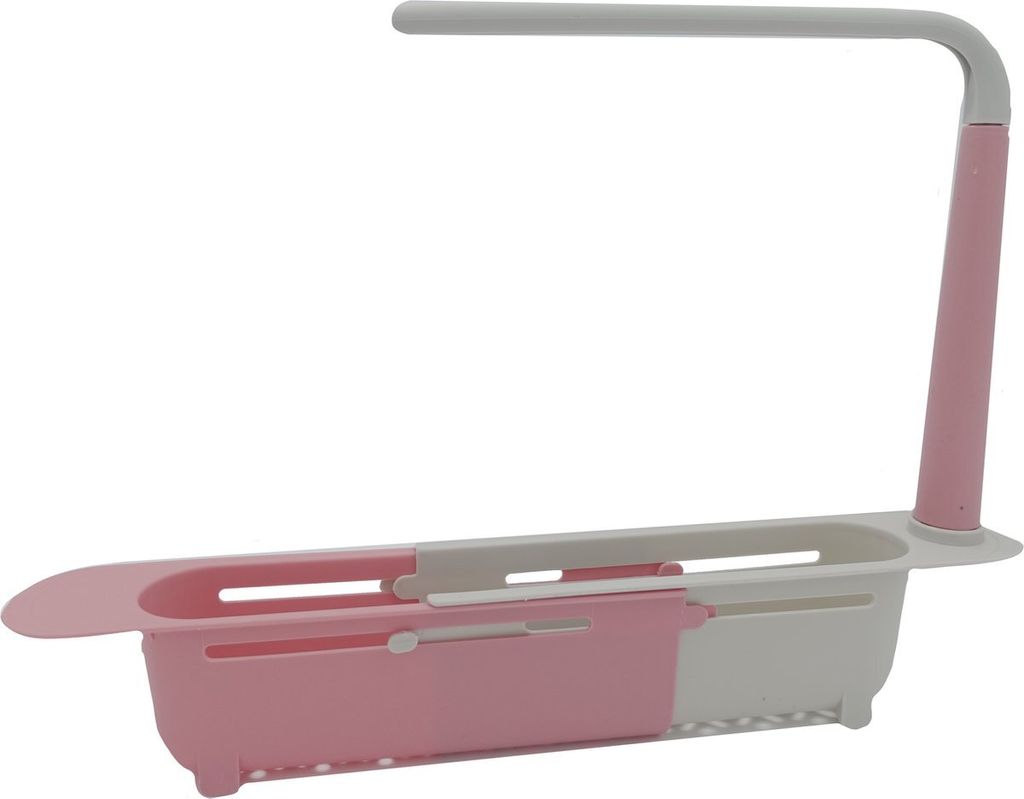 Ariko Sink Organiser - Spültischablage - Geschirrtuchhalter - Schwammablage - Verstellbar - Pink/Grau