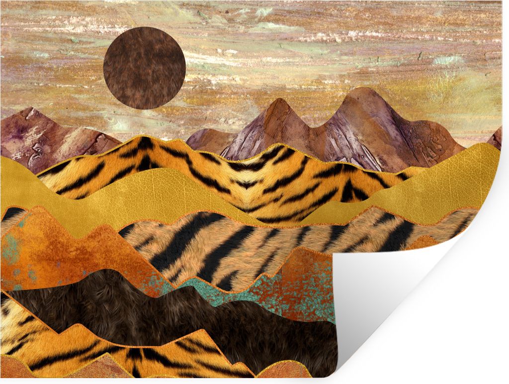 MuchoWow Wandtattoo Wandsticker Wandaufkleber Tigerdruck - Marmor - Gold 80x60 cm Selbstklebend und Repositionierbar - Faltenfrei