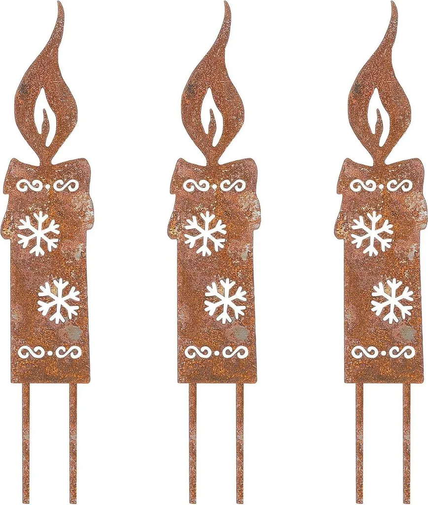Tris di Candele Natalizie in Edelrost | Design Esclusivo per Giardini