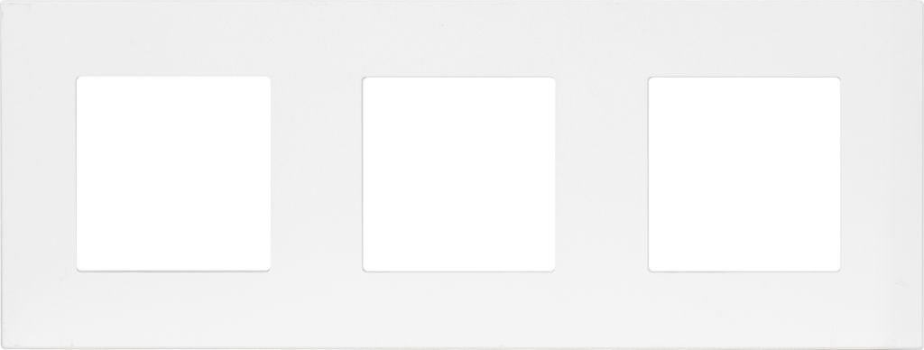 A white wall plate with three empty square openings for electrical outlets or switches.