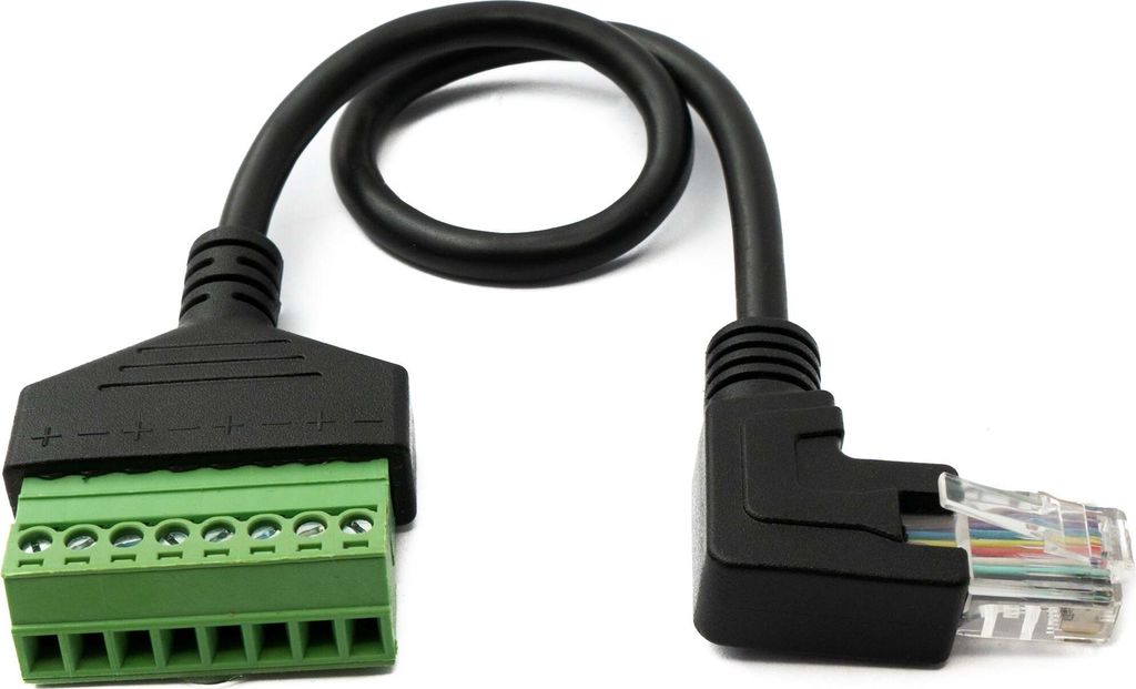 LAN Kabel 30 cm RJ45 Stecker zu 8 pin Terminalblock Winkel Adapter in Schwarz