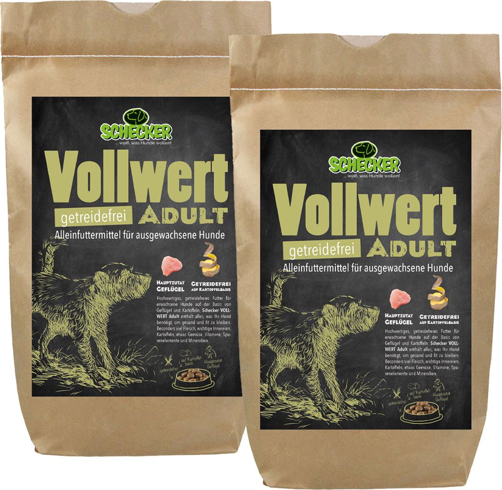24 kg Schecker - VOLLWERT Adult - Trockenfutter getreidefrei - für empfindliche Hunde