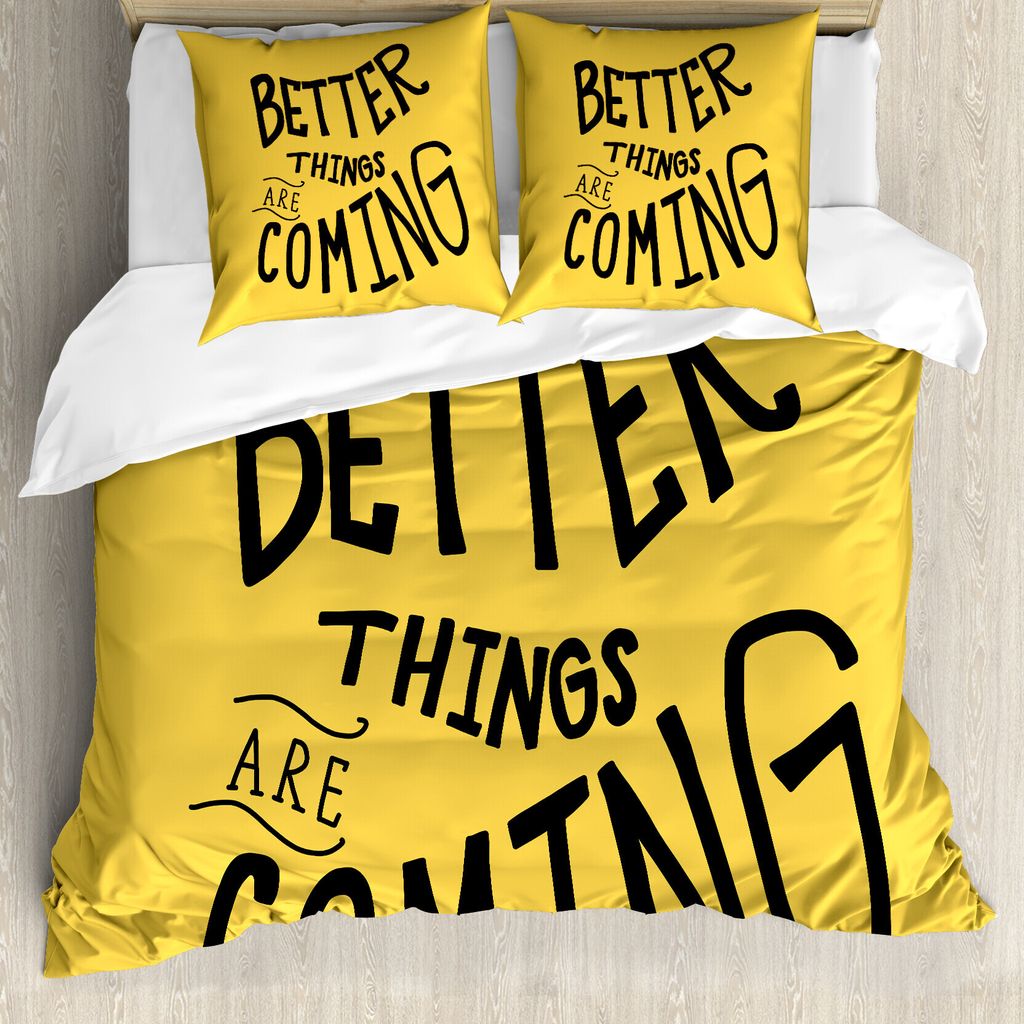 ABAKUHAUS Sprichwort Bettbezug Set für Einzelbetten, Better Things Are Coming, Milbensicher Allergiker geeignet mit Kissenbezug, 155 cm x 220 cm -...