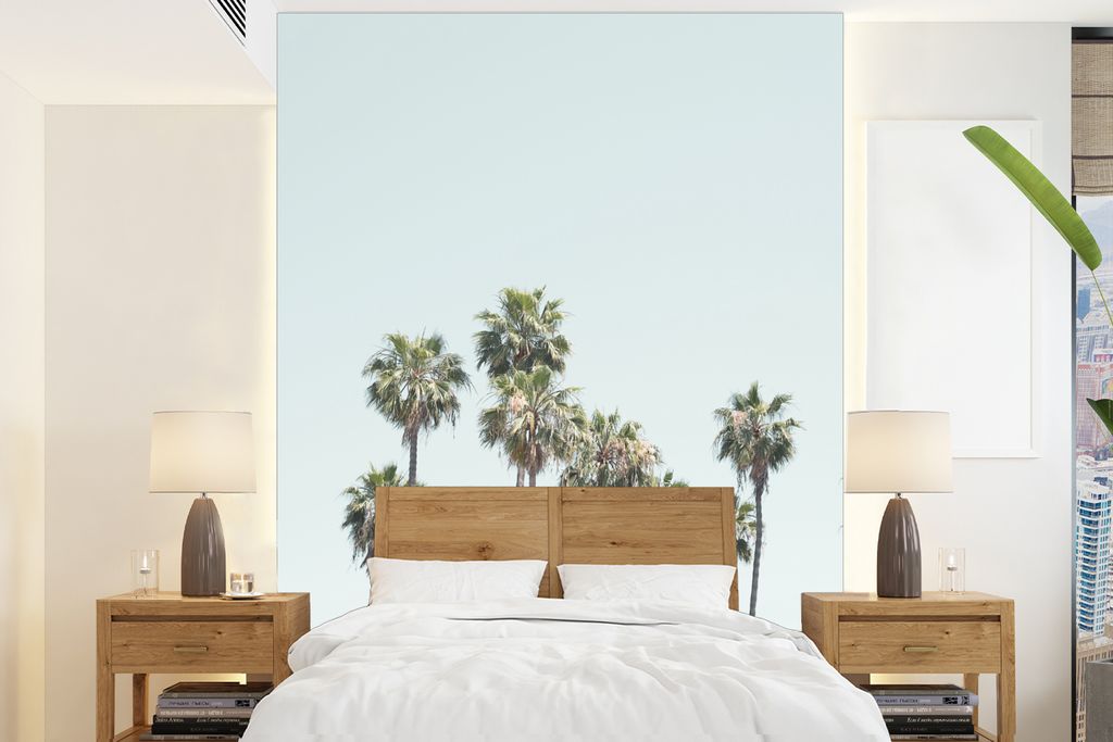 MuchoWow Fototapete für Wohnzimmer oder Schlafzimmer Wandtapete Vinyl Motivtapete Palmen - Grün - Natur - Blau - 175x240 cm - Schlafzimmertapete