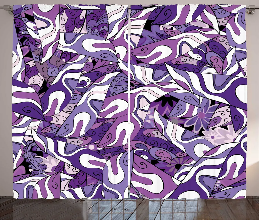 Rideau Violet Rustique Lilac Strokes avec Boucles et Crochets 280cm