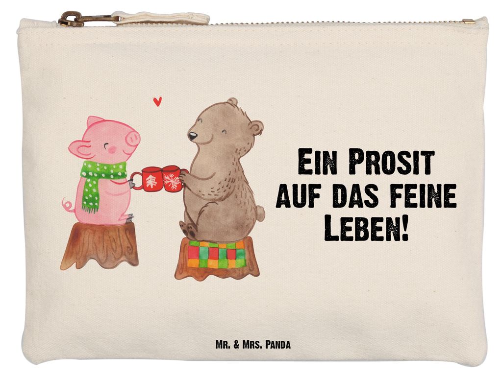 Mr. & Mrs. Panda Mäppchen Glühschwein Sause Größe M - Weiß - Geschenk, Schminkbeutel, Weihnachtszeit, Alles Gute, Etui, Weihnachten, Federmapp...