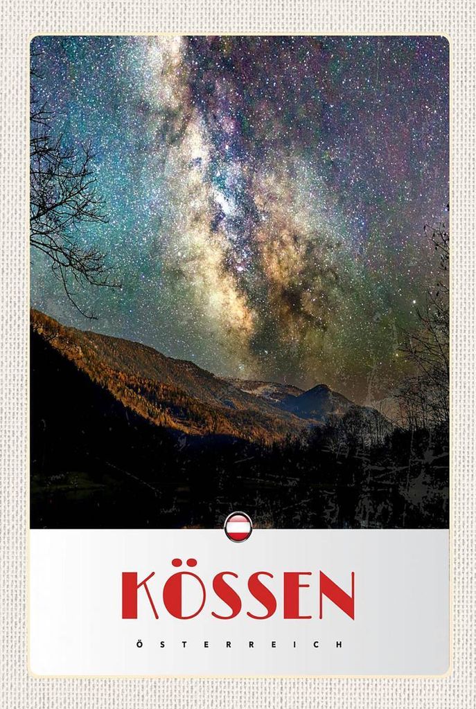 vianmo Holzschild 18x12 cm Kössen Österreich Himmel Sterne Abend Bildmotiv Reisemotiv Abenteuer Reisen