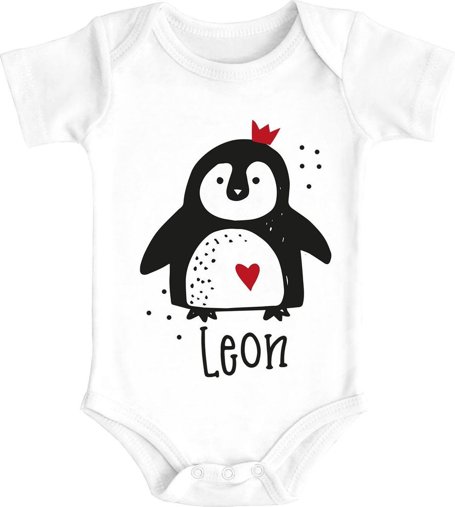 Baby Body mit Namen bedrucken lassen Tiermotive little Fox Fuchs Pinguin Panda personalisiert kurzarm Baumwolle SpecialMe Pinguin weiß 3-6 Monate