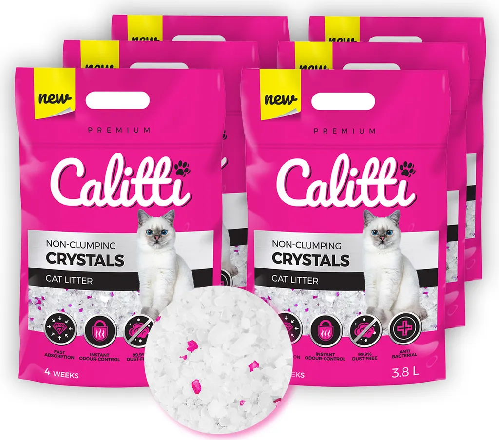 Calitti Litière pour Chat au Silicate Antibactérienne - Lot de 6 x 3,8L