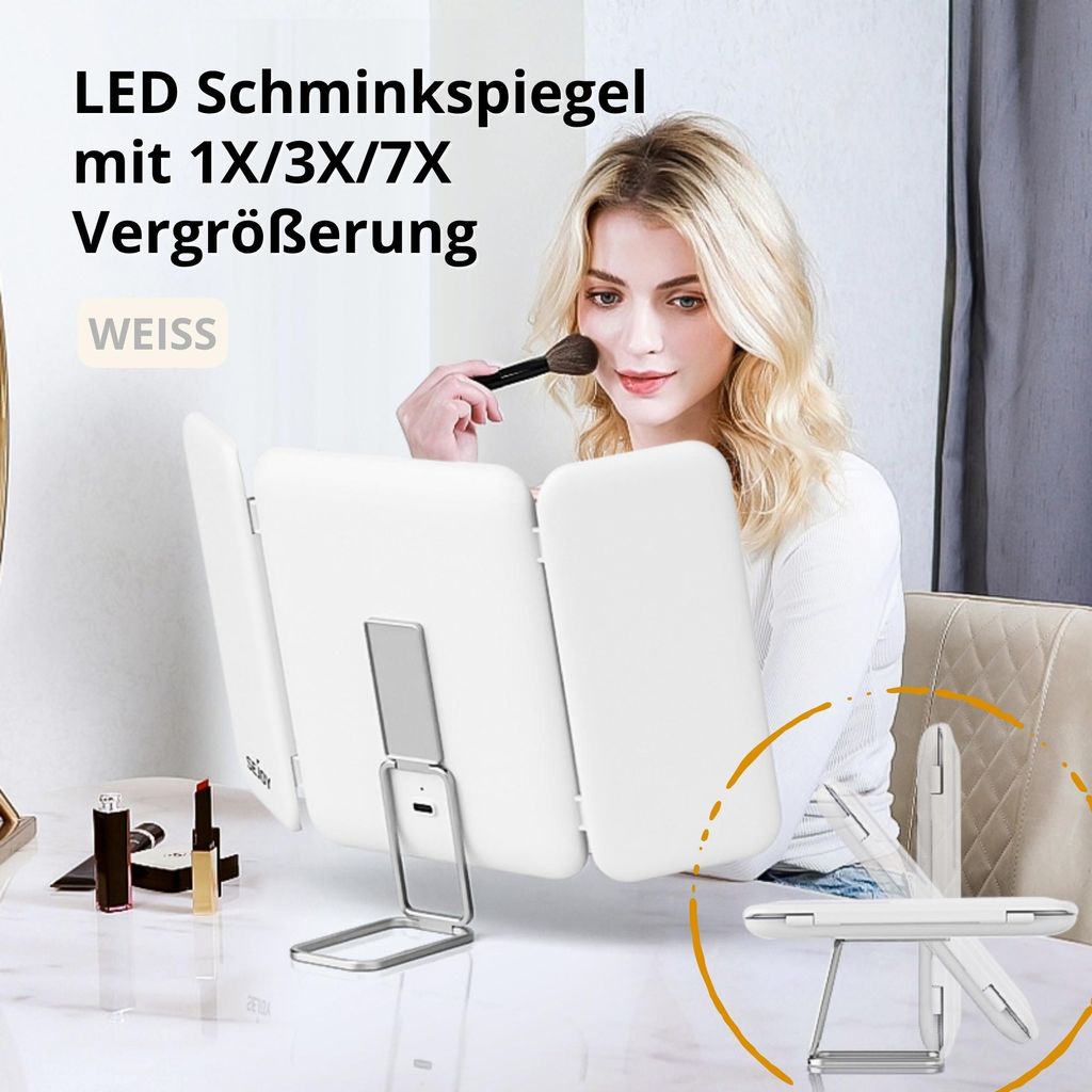 LED Schminkspiegel mit 1X/3X/7X Vergrößerung – Touchscreen, Produktbild 