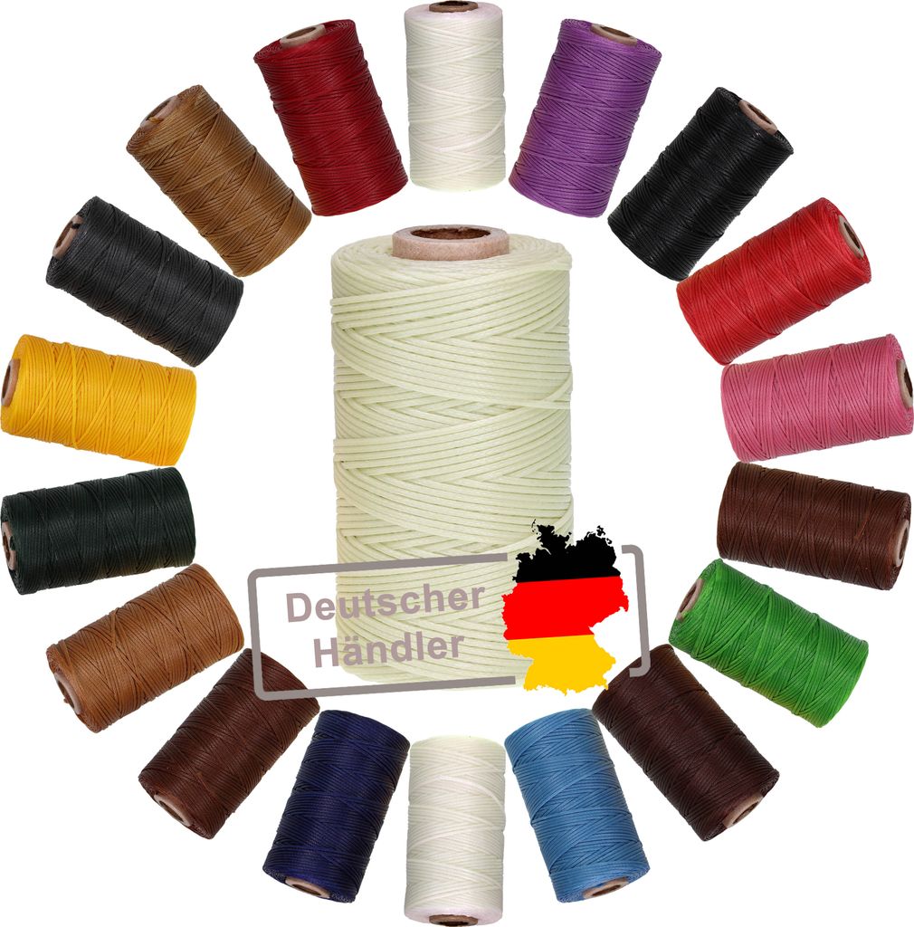 Ledergarn gewachst beige 1mm x 0,3mm I Sattlergarn - gewachster Faden aus Polyester stabil & haltbar I Wachsgarn Forellenfaden Outdoor Nähgarn in ...