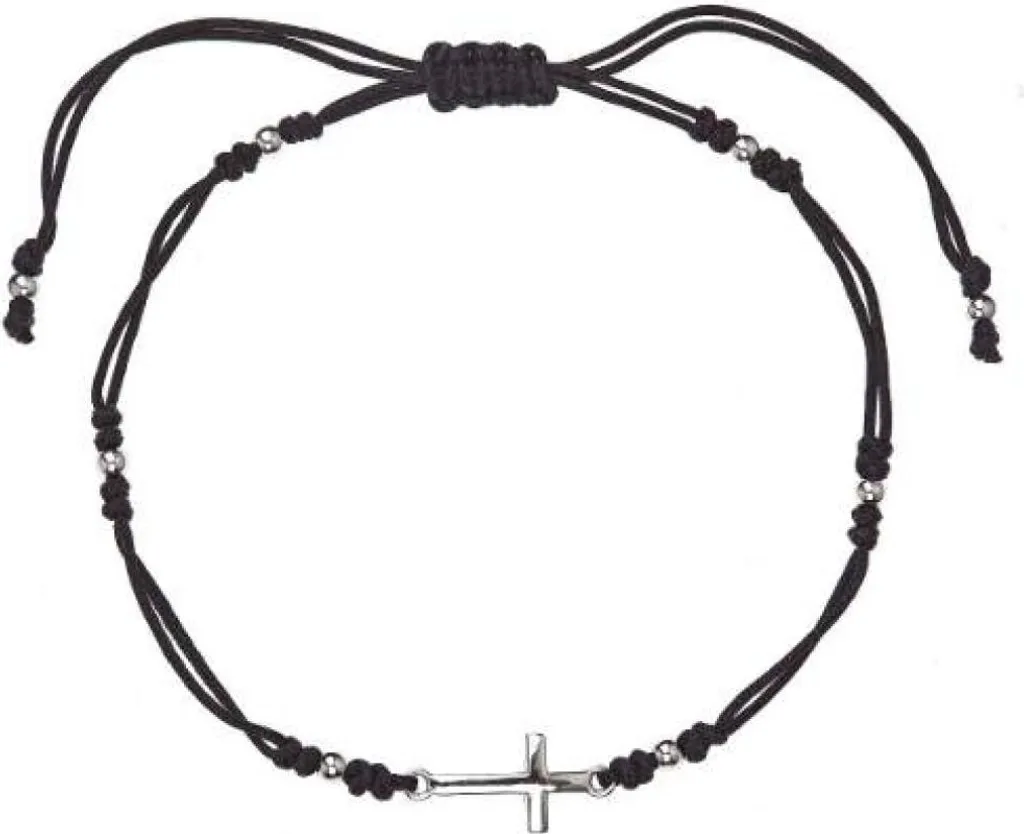 Bracelet croix noire 13023.3 en cordon tressé - Finition artisanale fine