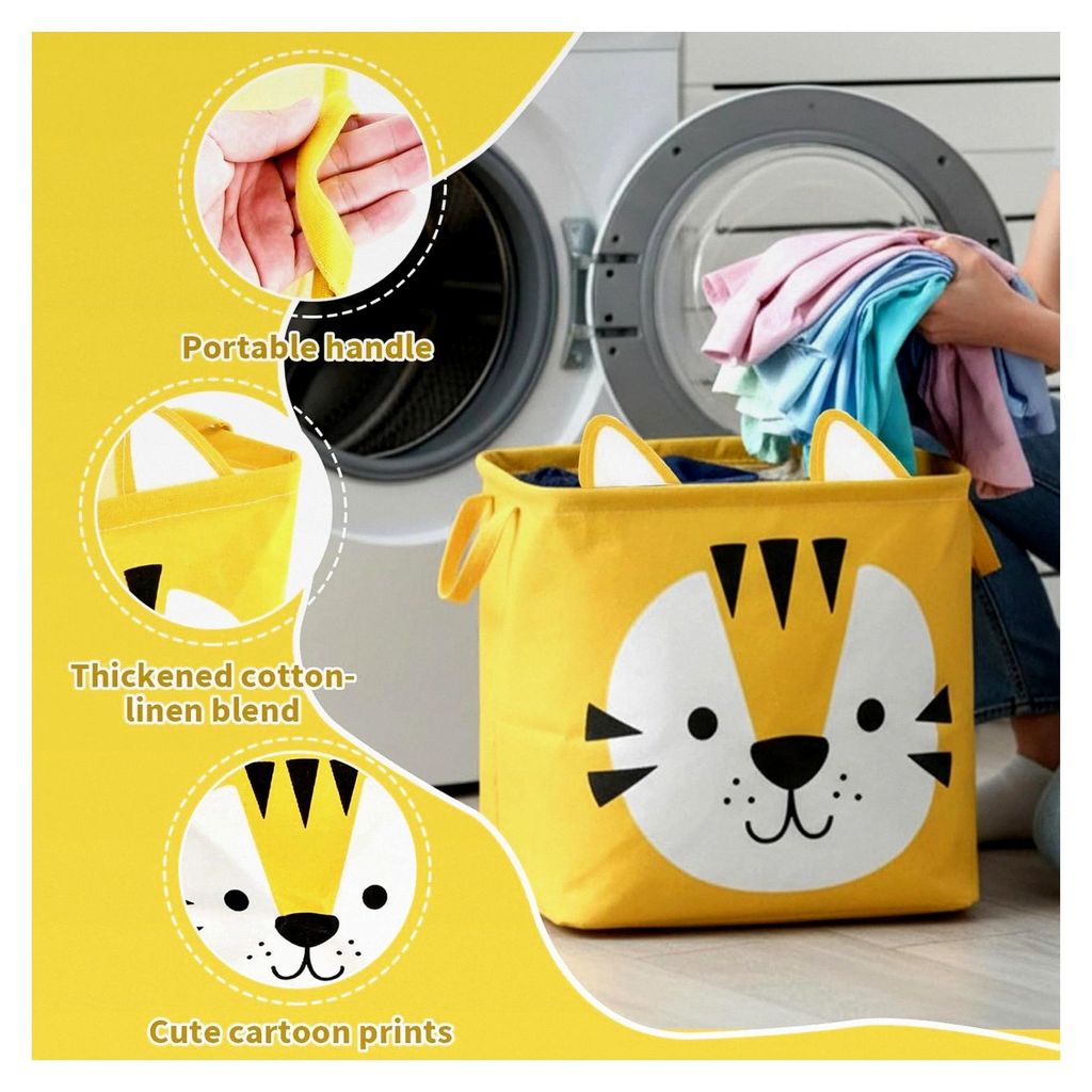 12,6" Faltbare Wäschekörbe Cartoon Wäschekorb zur Aufbewahrung und Sortierung mit Griffen für das Kinderzimmer, wasserdichte runde Baumwolle-Le...