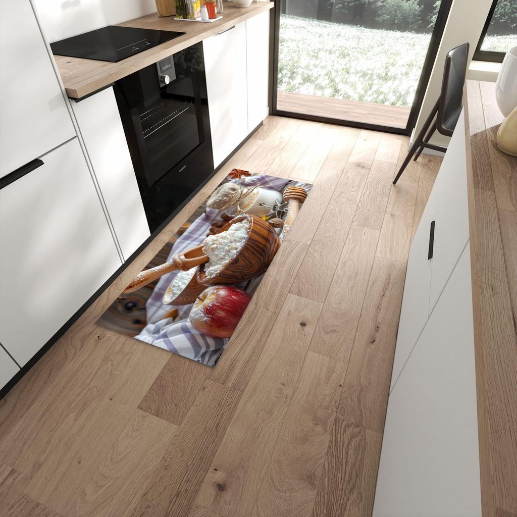 Küchenteppich 60x150cm rutschfest & abwischbar PVC Läufer - Backzubehör Rustikal