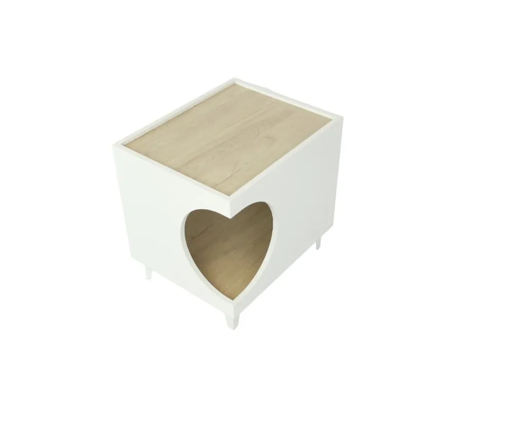 Tavolino, Toelettatura per animali ELLIE, Bianco/Rovere, Ingresso laterale, 1 porta, 46x37x49cm