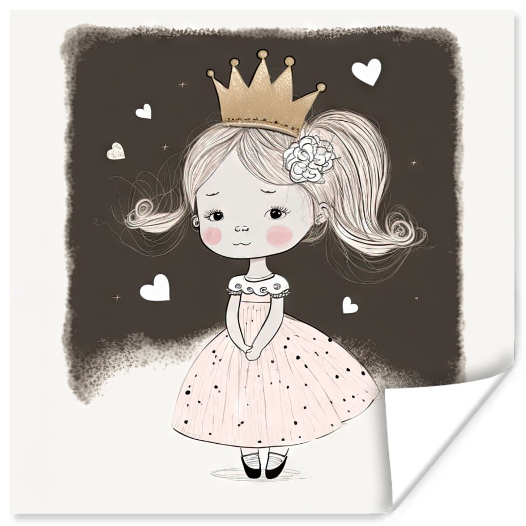 MuchoWow Poster Prinzessin - Rose - Herzen - Mädchen 30x30 cm - Wandposter - Printing